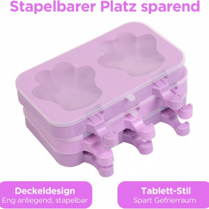 Set de 3 forme pentru inghetata cu 150 betisoare si 50 pungi Yiscase, silicon, violet, 37,6 cm