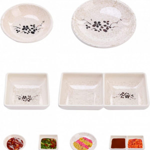 Set de 4 boluri pentru sosuri WDZYRM, ceramica, alb/negru, 7,5 cm / 9,5 cm / 9 cm / 14,8 x 7,2 cm