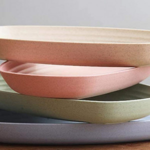 Set de 4 farfurii dreptunghiulare Zusammen, PP, multicolor, 30 x 18,5 cm