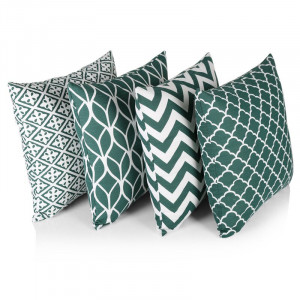 Set de 4 fete de perna Ashcraft, bumbac, alb/verde, 45 x 45 x 45 cm