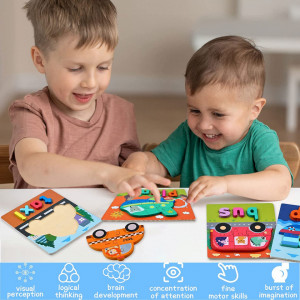 Set de 4 puzzle-uri pentru copii BBLIKE, 3D, lemn, multicolor, 14,5 x 18 cm