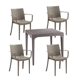 Set de 4 scaune Victoria si masa Malmo din polipropilena, taupe