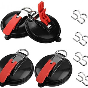 Set de 4 ventuze cu carlig pentru bagaje in camping Ysislybin, ABS/PVC/fier, negru/rosu, 13 x 11,5 cm