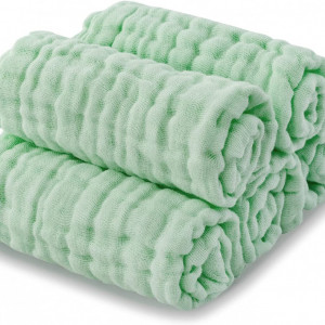 Set de 5 prosoape de fata pentru bebelusi Minimoto, bumbac, verde, 280 x 280 mm