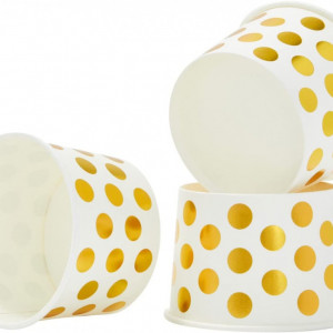 Set de 50 cupe pentru inghetata BLUE PANDA, hartie, alb/auriu, 8,9 x 5,6 cm , 237 ml