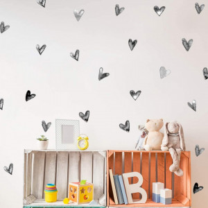 Set de 6 coli cu stickere pentru perete SOOOEC, model inimioare, PVC, gri/negru