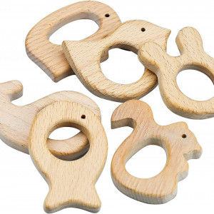 Set de 6 jucarii pentru dentitie bebelusi Zoiibuy, lemn, natur
