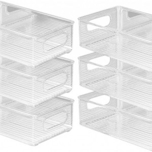 Set de 6 organizatoare cu manere pentru frigider Haugo, PET, transparent, 25,5 x 15 x 7 cm
