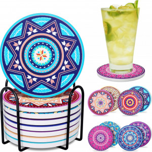 Set de 8 coastere Hoomil, ceramica, multicolor, 10,2 x 0,75 cm