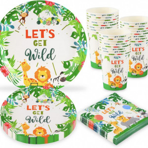 Set de masa pentru 16 persoane HusDow, animat, hartie, multicolor, 83 piese