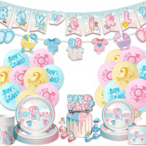 Set de petrecere cu 102 piese Fukmory, roz/albastru, hartie/latex