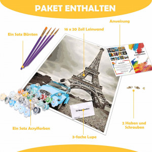 Set de pictura cu numere Taheat, vopsea acrilica, model Turnul Eiffel, multicolor, 40 x 50 cm