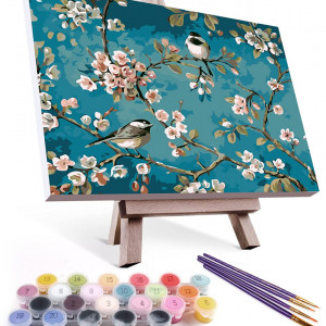 Set de pictura cu numere Vikmari, vopsea acrilica, cu suport, model floral, multicolor, 40 x 50 cm