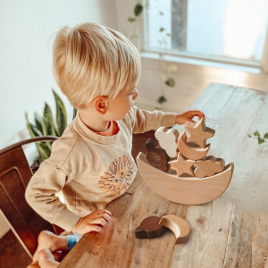Set jucarii pentru copii Goorder, 11 piese, lemn masiv, natur/maro