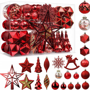 Set mixt de ornamente pentru brad SHAreconn, plastic, rosu/auriu