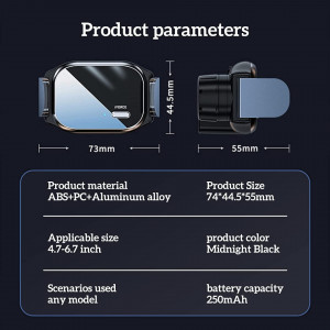 Suport auto pentru telefon Kairiyard, metal/silicon, 73 x 44,5 x 55 mm