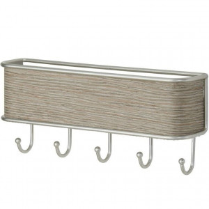 Suport de perete pentru corespondenta/chei mDesign, lemn/metal, natur/gri, 26,7 x 6,4 cm