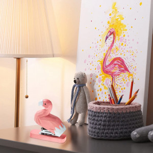 Capsator Zonon, model flamingo, lemn/metal, argintiu/alb/roz, 10 x 3 x 9 cm
