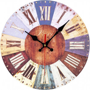 Ceas de perete VIVILINEN, model Vintage, lemn, multicolor, 30 cm