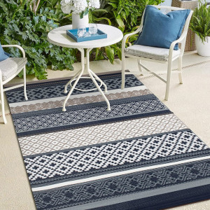 Covor pentru exterior Green Decore, plastic, albastru inchis, 244 x 152 cm
