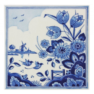 Decor de perete, alb/albastru, 13 x 13 cm