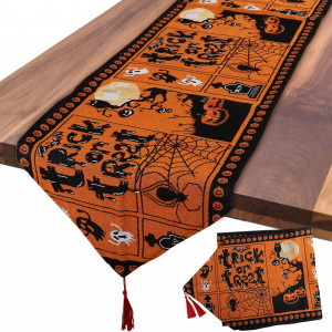 Fata de masa pentru Halloween Yisscen, poliester, maro/negru, 176,5 x 34,5 cm