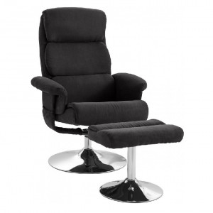 Fotoliu recliner Boston cu taburet otoman, tesatura/metal, negru, 76x106x74 cm