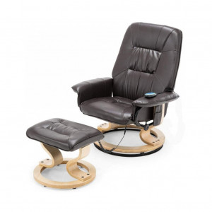 Fotoliu recliner Tuscany, cu masaj, piele ecologică, maro, 103 x 79 x 78 cm