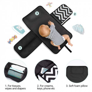 Geanta portabila cu covoras pentru schimbare scutec la bebelusi COSYLAND, negru/alb, 89,5 x 60 cm