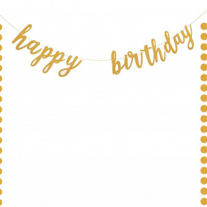 Ghirlanda aniversara "Happy Birthday" LANMOK , hartie, auriu, 250 x 13 cm