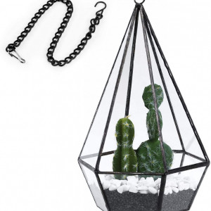 Ghiveci pentru plante Asvert, metal/sticla, transparent/negru, 19,5 x 5,5 x 7 cm