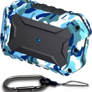 Husa de protectie compatibilacu AirPods Pro FLYKREARK, aliaj aluminiu/silicon,albastru, 8 x 5,3 x 2,6 cm