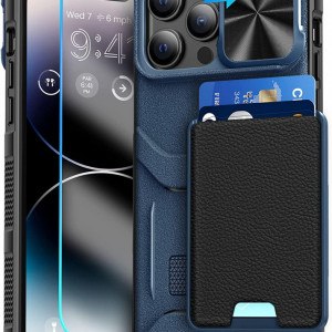 Husa de protectie slot pentru card glisant compatibila cu iPhone 14 Pro 5G 2022 HWeggo, policarbonat/poliuretan, albastru, 6,7 inchi