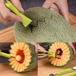 Instrument multifunctional 4 in 1 pentru fructe FATUXZ, plastic/otel inoxidabil, verde/argintiu, 22 x 7,5 x 2,5 cm