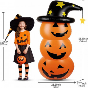 Jucarie gonflabila de Halloween LEOHOME, dovleac, PVC, portocaliu/negru, 140 x 60 cm