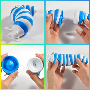 Jucarie senzoriala antistres Vibbang, alb/albastru, melc, plastic, 8,5 cm