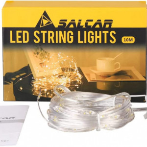 Lant de lumini cu 100 de LED-uri SALCAR, sarma de cupru, alb cald, 10 m
