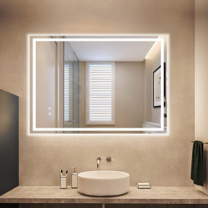 Oglinda de baie cu iluminare Depuley, aluminiu/sticla, LED, anti-ceata, 90 x 70 cm