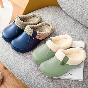 Papuci cu blana Coswind, cauciuc/textil, albastru /gri, 42-43