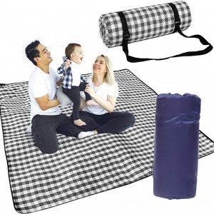 Patura de picnic cu sac de depozitare Gxhong, negru/alb, acrilic/PEVA, 200 x 150 cm