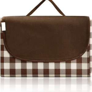 Patura de picnic Naapesi, tesatura oxford/PVC, maro/alb, 200 x 145 cm