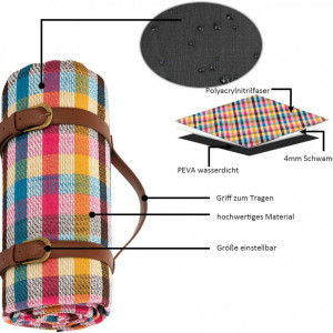 Patura de picnic Wuudi, multicolor, PEVA/burete, 200 x 150 x 0,6 cm