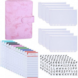 Planificator de buget cu accesorii si etichete Iycorish, PU/hartie/plastic, roz, 19 x 13 cm