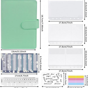 Planificator de buget cu plicuri si etichete Iycorish, PVC/hartie/plastic, verde, 18,7 x 13 cm