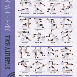 Poster cu exercintii de antrenament cu mingea PosterMate, hartie, violet/alb/negru, 41,5 x 63,5 cm