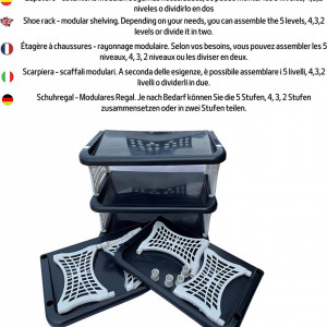 Raft de pantofi cu 5 nivele Magazin IKLOB®, plastic, alb/negru, 80 x 48 x 31,5 cm