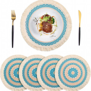 Set 4 naproane pentru farfurii VINILITE , bumbac/poliester, portocaliu/albastru, lavabil, 33cm