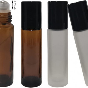 Set 4 sticle roll-on JANEMO, sticla, maro/alb/negru, 13,6 cm, 10 ml