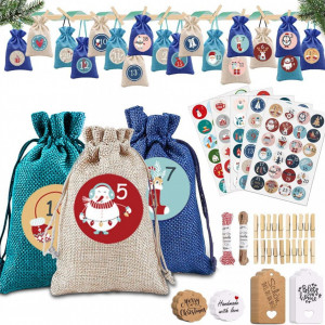 Set calendar de advent Hook, 24 saculeti, hartie/carton/lemn, multicolor