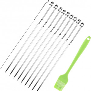 Set de 10 bete pentru frigariu BBQ, otel inoxidabil, argintiu, 39 cm